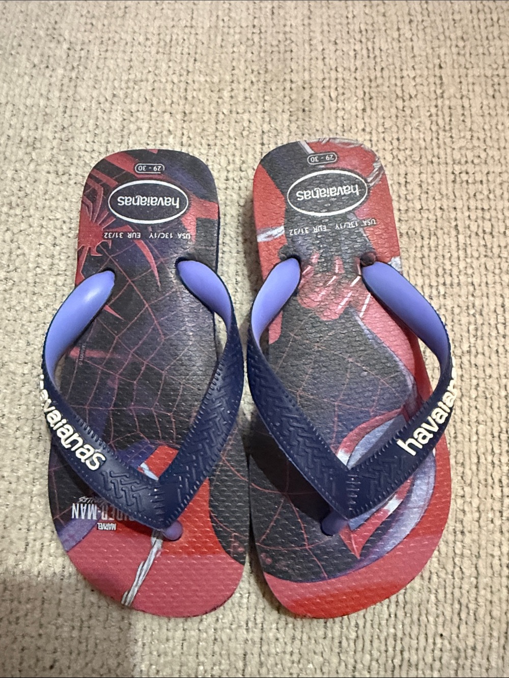 Havaianas Kids Spider-Man Red & Navy Flip Flops with Purple Straps